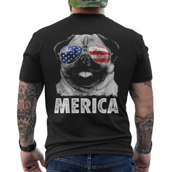 Pug 4Th Of July Merica Men Women Usa American Flag Men's T-shirt Back Print | Mazezy