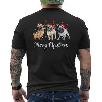 Pug Christmas Lights Mens Back Print T-shirt - Seseable