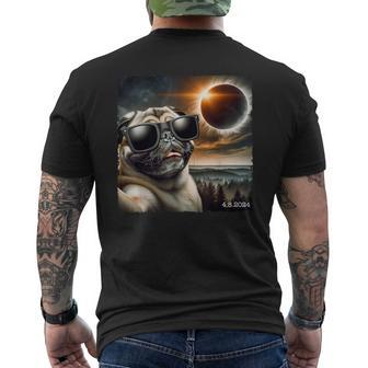 Pug Glasses Taking A Selfie With Solar 2024 Eclipse Men's T-shirt Back Print - Monsterry AU