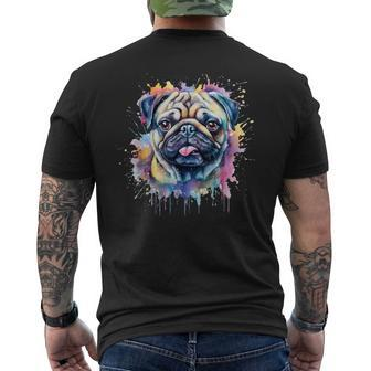 Pug Watercolor Dog For Pug Lovers Men's T-shirt Back Print - Seseable