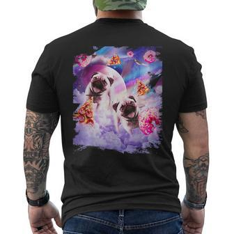Pugs In The Clouds With Donut And Pizza Men's T-shirt Back Print - Monsterry
