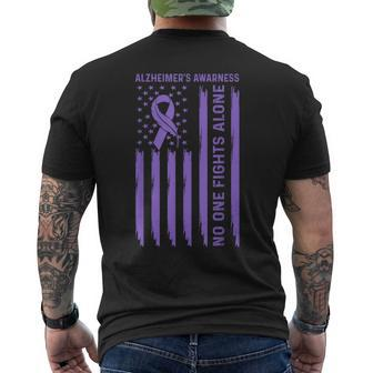 Purple American Flag Alzheimer's Awareness Month Men's T-shirt Back Print - Monsterry