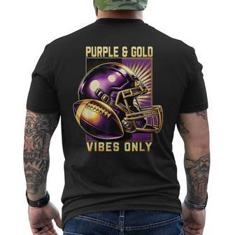Purple & Gold Vibes Only Retro Football Lovers Football Team Men's T-shirt Back Print | Mazezy