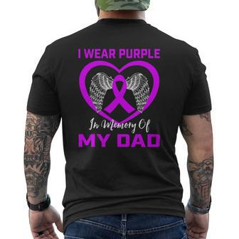 Purple Dad Pancreatic Cancer Awareness Heart Wings Graphic Mens Back Print T-shirt | Mazezy