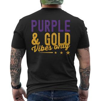 Purple And Gold Vibes Only Game Day For High School Football Men's T-shirt Back Print | Mazezy