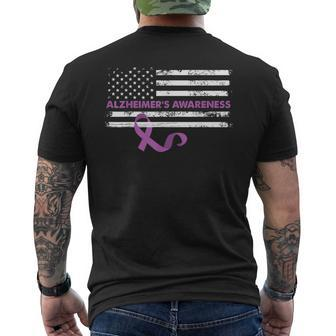 Purple Ribbon Alzheimer's Awareness Us Flag Men's T-shirt Back Print - Monsterry UK