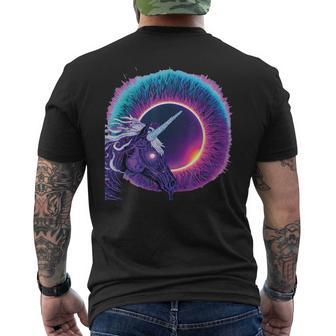 Purple Unicorn Total Solar Eclipse 2024 Usa Men's T-shirt Back Print - Monsterry