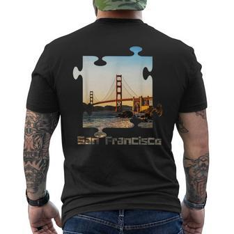 Puzzle Skyline San Francisco California Golden Gate Bridge Men's T-shirt Back Print - Monsterry