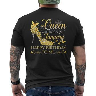 A Queen Was Born In January Happy Birthday To Me Crown Shoes Men's T-shirt Back Print - Thegiftio UK