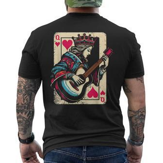 Queen Of Hearts Guitarist Vintage Guitar Card Game Lover Men's T-shirt Back Print - Monsterry