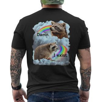 Raccoon I Exist Depression Meme Dark Mental Health Men's T-shirt Back Print - Monsterry