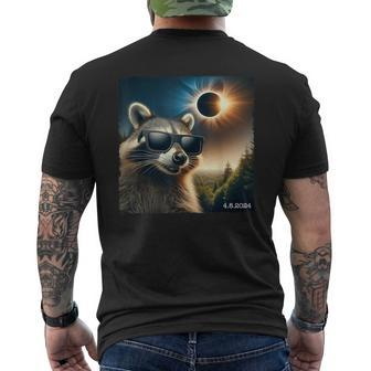 Raccoon Glasses Taking A Selfie With Solar 2024 Eclipse Men's T-shirt Back Print | Mazezy