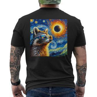 Raccoon Total Solar Eclipse 2024 Van Gogh Raccoon Glasses Men's T-shirt Back Print - Seseable