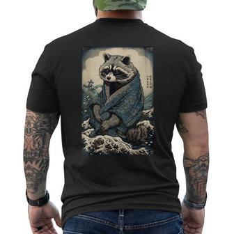 Raccoon And Waves Japanese Men's T-shirt Back Print - Seseable