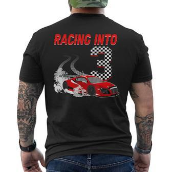Racing Into 3Rd Birthday Race Car 3 Year Old Toddler Boy Men's T-shirt Back Print - Monsterry DE