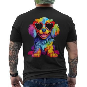 Rainbow Cute Dog Wearing Glasses Heart Puppy Love Dog Men's T-shirt Back Print | Mazezy