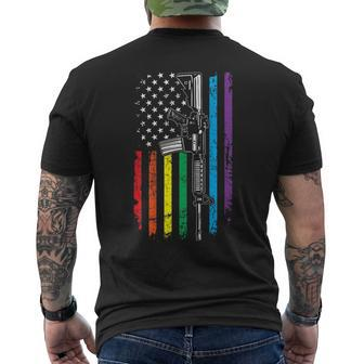 Rainbow Pro Gun American Flag Lgbt Gay Pride Ar15 On Back Men's T-shirt Back Print - Monsterry