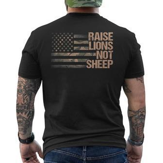 Raise Lions Not Sheep American Flag Patriot Patriotic Lion Men's T-shirt Back Print - Monsterry CA