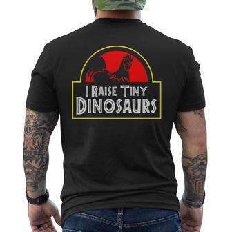 I Raise Tiny Dinosaurs Backyard Chicken Farmer Joke Men's T-shirt Back Print | Mazezy