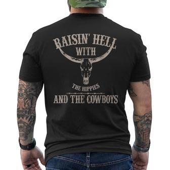 Raising-Hell With The Hippies And Cowboys Western Cowhide Mens Back Print T-shirt - Thegiftio UK