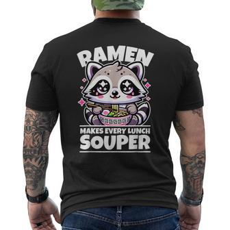 Ramen Lover Racoon Eats Ramen Noodles Coon Ramen Men's T-shirt Back Print | Mazezy