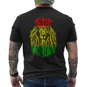 Rasta Lion & King Crown Reggae Rastafari Dreadlock Lion Men's T-shirt Back Print - Seseable