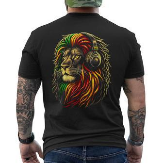 Rasta Reggae Music Headphones Jamaican Lion Judah Men's T-shirt Back Print - Seseable