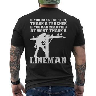 If You Can Read This At Night Thank A Lineman Men's T-shirt Back Print | Mazezy