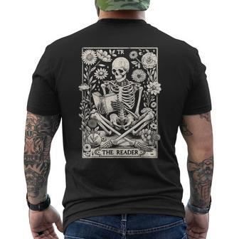 The Reader Skeleton Book Lover Tarot Card Reading Book Men's T-shirt Back Print - Monsterry
