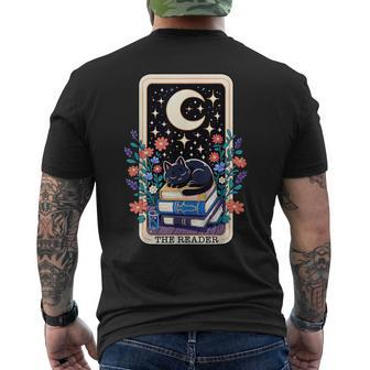 The Reader Tarot Card Cute Cat On Books Stack Book Lover Men's T-shirt Back Print - Monsterry AU