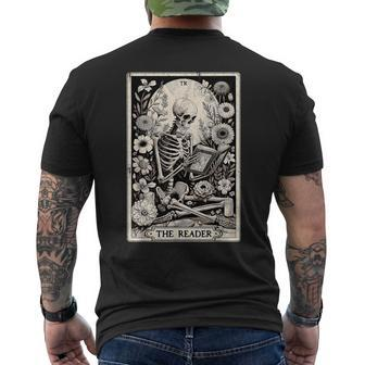 The Reader Tarot Card Book Lover Skeleton Reading Book Men's T-shirt Back Print - Monsterry CA