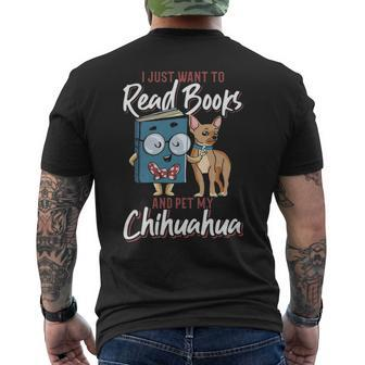Reading Dog Mom Book Pet Dad Chihuahua Men's T-shirt Back Print | Mazezy