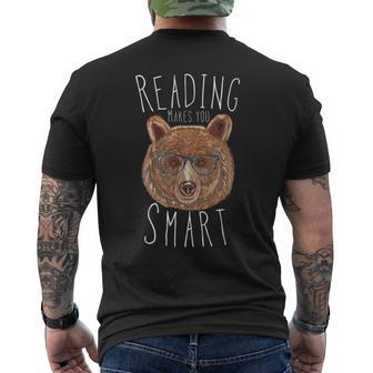 Reading Makes You Smart Bear With Glasses Librarian Bookworm Men's T-shirt Back Print - Monsterry