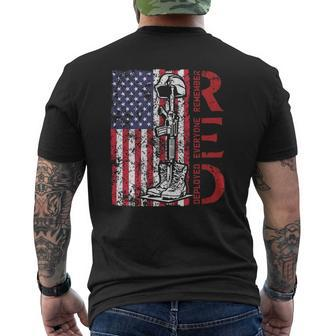 Red Friday Military Remember Everyone Deployed Us Army Retro Mens Back Print T-shirt | Mazezy