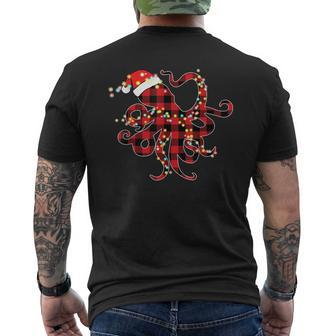 Red Plaid Buffalo Octopus Christmas Lights Pajamas Mens Back Print T-shirt - Thegiftio