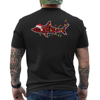 Red Plaid Shark Christmas Pajamas Xmas Lights Shark Lover Mens Back Print T-shirt - Thegiftio UK