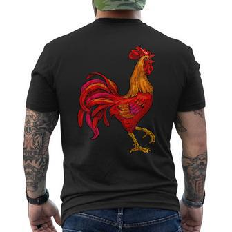 Red Rooster Vintage Retro Farmer Cock Bird Rooster Men's T-shirt Back Print - Monsterry