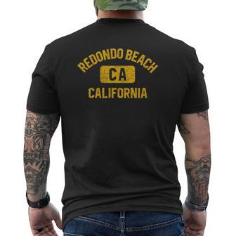Redondo Beach Ca California Gym Style Distressed Amber Print Mens Back Print T-shirt | Mazezy