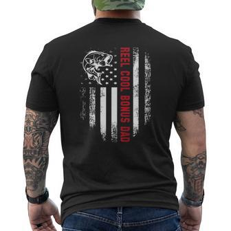 Reel Cool Bonus Dad American Flag Fishing Father's Day Mens Back Print T-shirt | Mazezy