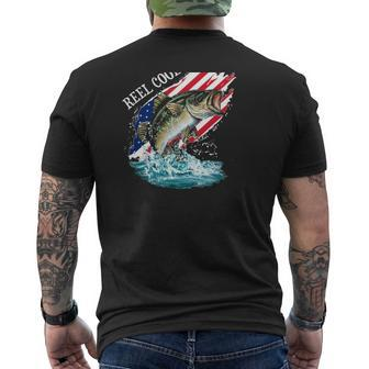 Reel Cool Papa American Flag Fishing Father's Day Mens Back Print T-shirt | Mazezy