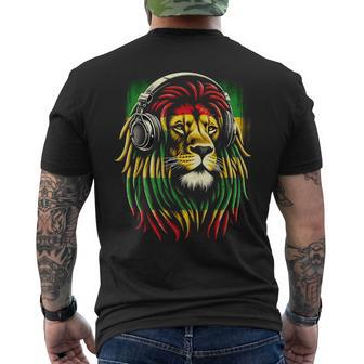 Reggae Lion Roar Rasta With Headphones Men's T-shirt Back Print - Seseable