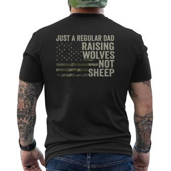 Regular Dad Raising Wolves Not Sheep Soldier Camo Usa Flag Mens Back Print T-shirt | Mazezy