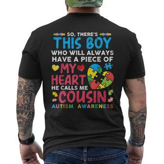There's This Boy He Calls Me Cousin Autism Awareness Men's T-shirt Back Print - Monsterry DE
