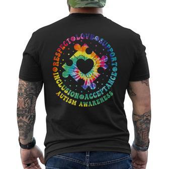 Respect Love Support Acceptance Autism Awareness Puzzle Men's T-shirt Back Print | Mazezy
