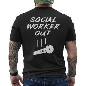 Retired Social Worker Out Retirement Mic Drop Retiring Quote Men's T-shirt Back Print - Monsterry