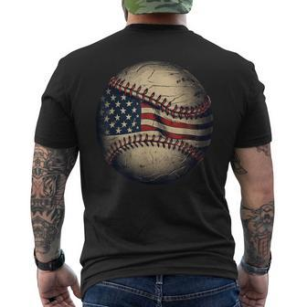 Retro American Flag Baseball Team Baseball Player Men's T-shirt Back Print | Mazezy