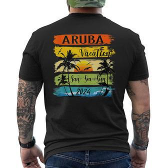 Retro Aruba Family Vacation 2024 Sunset Beach Summer Trip Men's T-shirt Back Print - Thegiftio