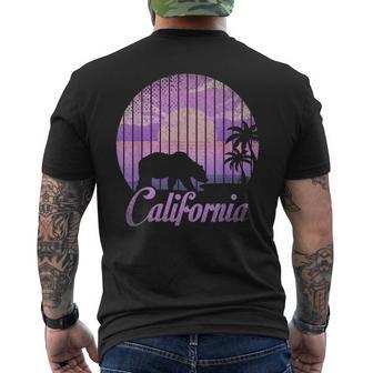 Retro Bear Animal Ca Palm Trees Summer Sunset California Men's T-shirt Back Print - Monsterry