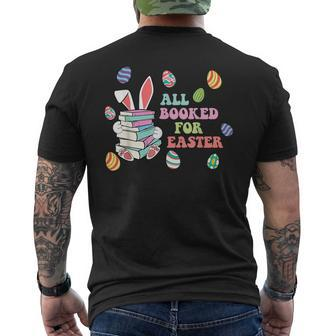 Retro All Booked For Easter Bunny Bookish Bookworm Teacher Men's T-shirt Back Print - Seseable