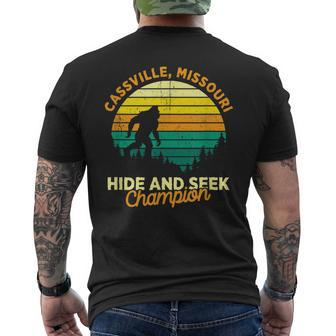 Retro Cassville Missouri Big Foot Souvenir Men's T-shirt Back Print - Monsterry